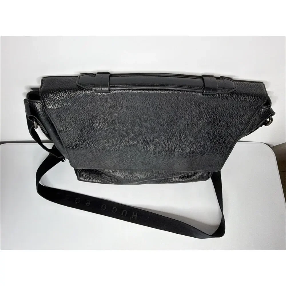 Hugo Boss Genuine Black Leather Laptop Messenger Bag Luxury Work Crossbody Satch